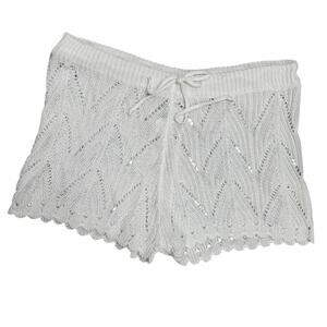 Ivory Knit Shorts 🤍 Scalloped Sweet‑Knit Lounge Bottoms - Size L